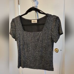 Vintage Shiny Jeweled Dressy Top, Square Neck